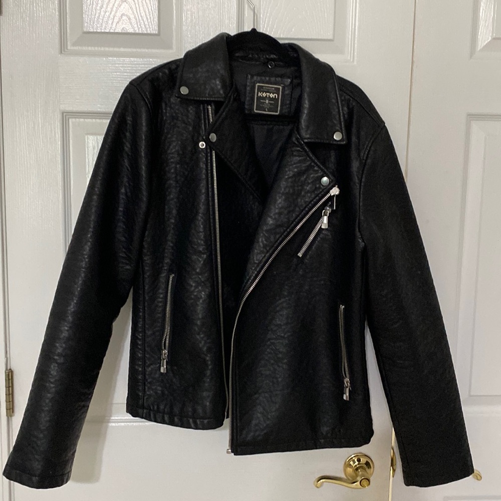 KOTON BLACK leather looking jacket.  Size large.  Only worn once